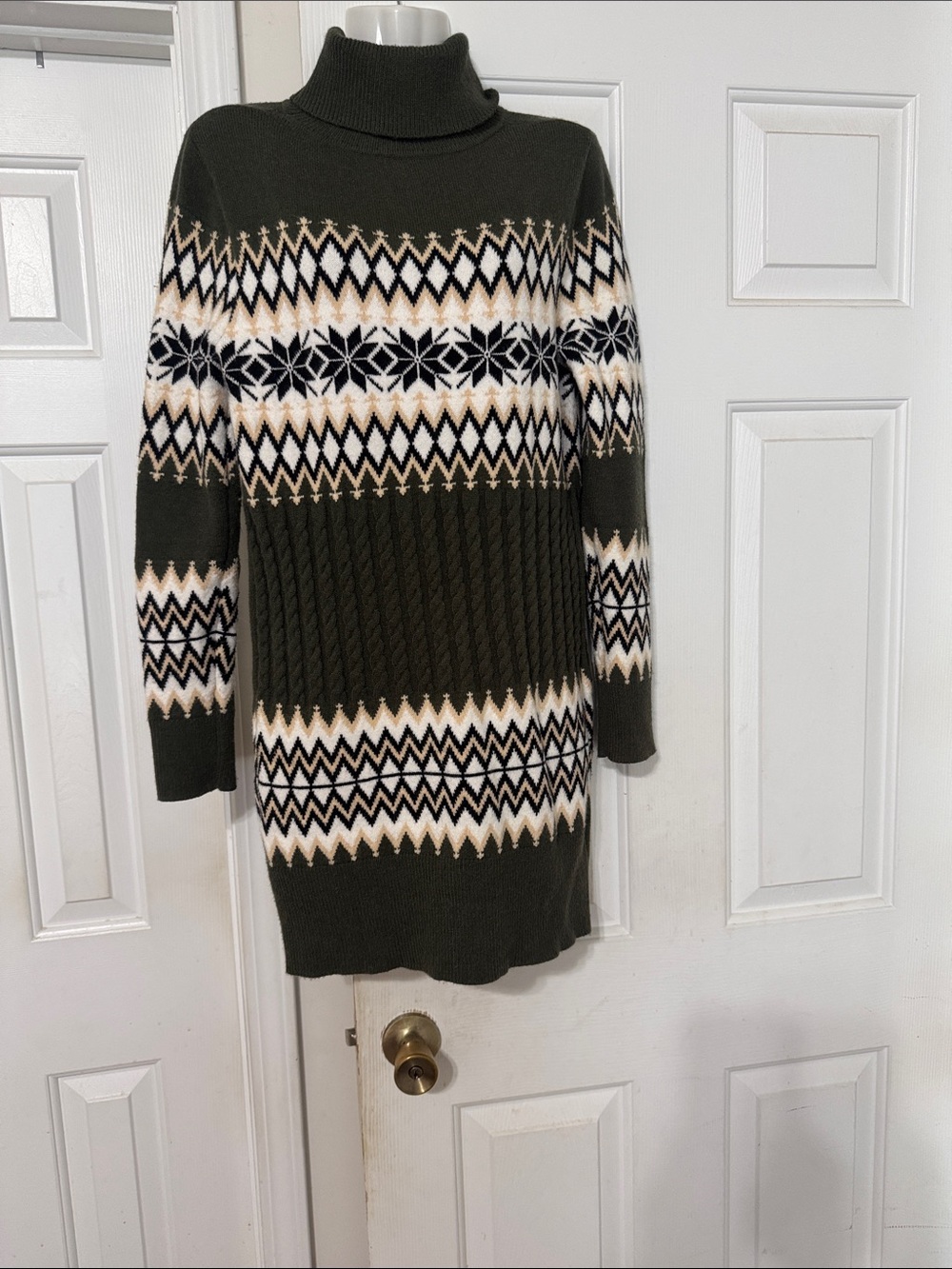 BloomChic Olive Green Fair Isle Turtleneck Sweater Dress